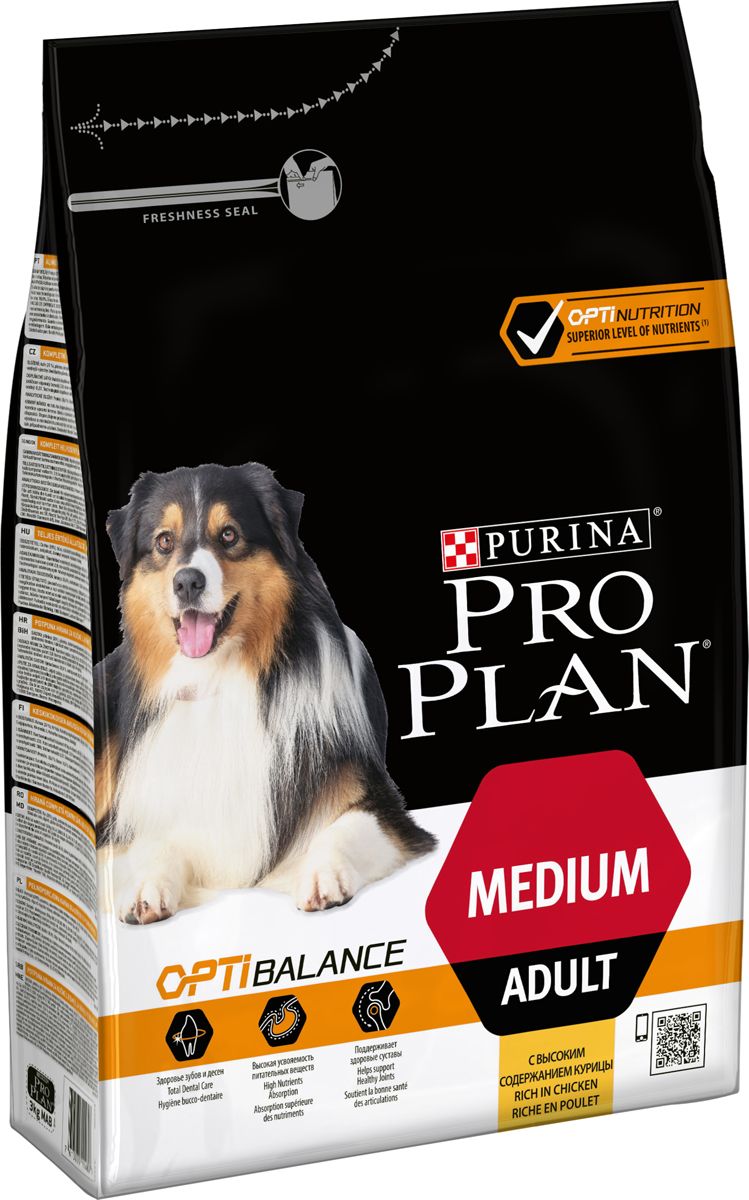 фото Сухой корм для собак pro plan optibalance medium adult, курица и рис, 4шт по 3кг