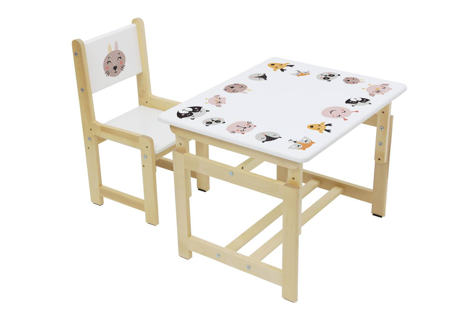 фото Комплект растущей детской мебели polini eco 400 sm смайл белый-натуральный polini simple