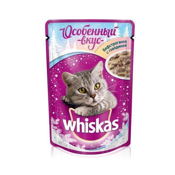 фото Влажный корм для кошек whiskas, новый год бефстроганов, 85г