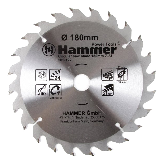 

Пильный диск по дереву Hammer Flex 205-122 CSB WD (38350), CSB WD 180мм*24*20/16мм