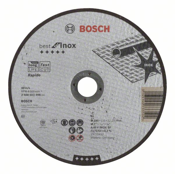 фото Диск отрезной абразивный bosch best по нерж 180x1,6, прям 2608603498