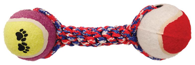 фото Грейфер для собак triol веревка, 2 мяча, разноцветный, 20 см