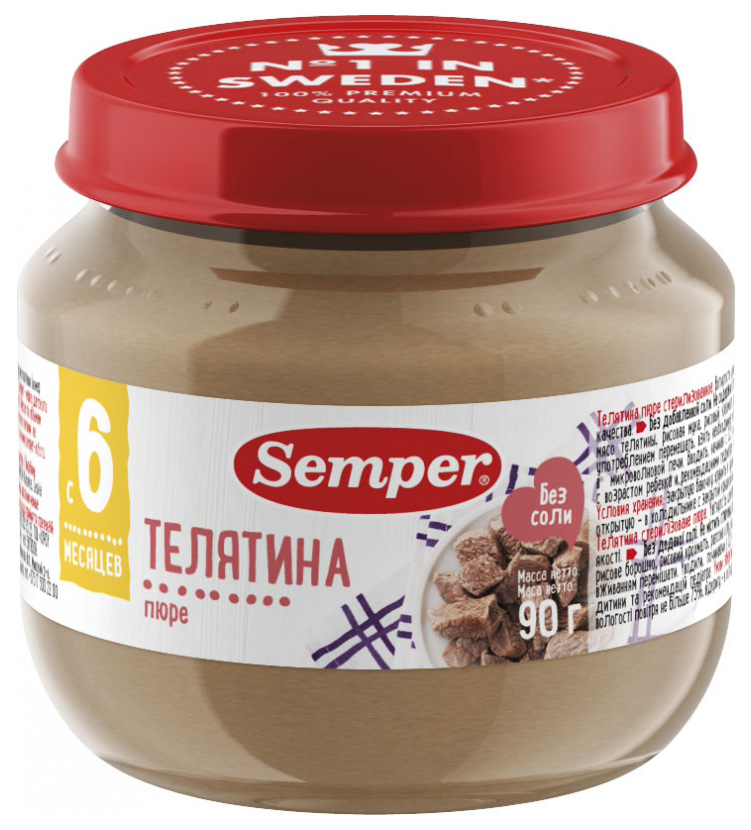 

Пюре мясное Semper Телятина с 6 мес. 90 г, 1 шт., Телятина