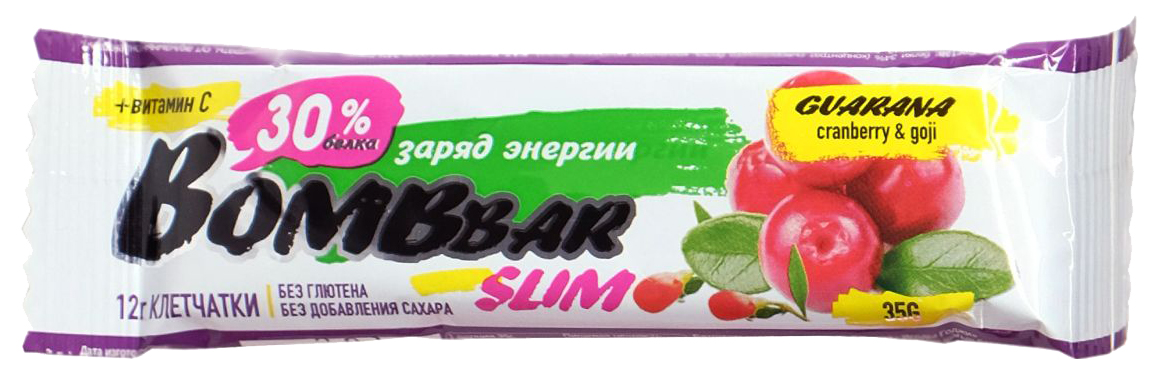 

Протеиновый батончик Bombbar Slim Bar 35 г гуарана, клюква, ягоды годжи, Slim Bar