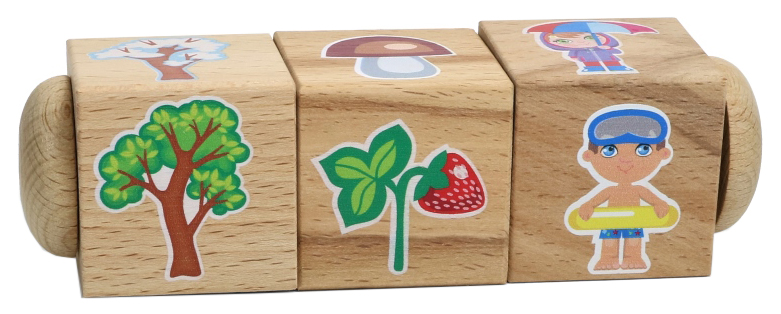 Кубики деревянные на оси Времена года 3куб.