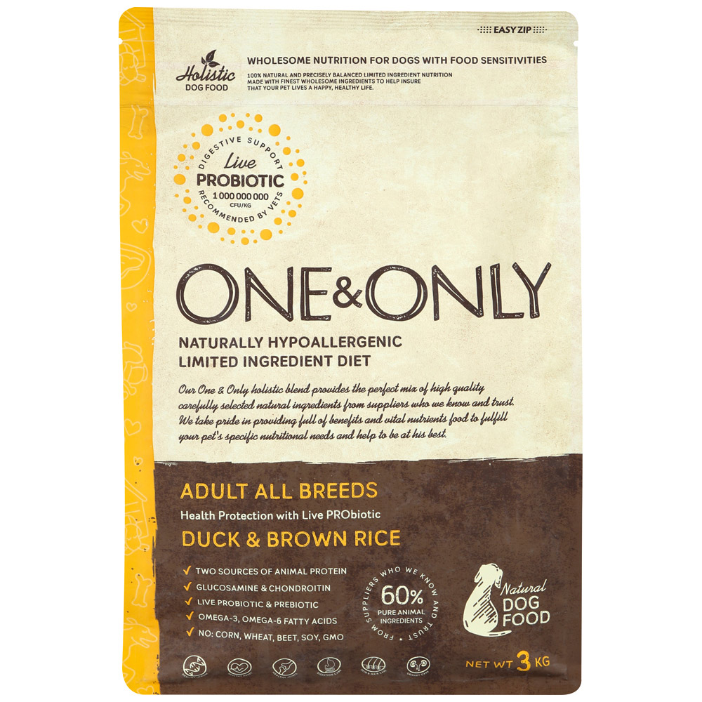 фото Сухой корм для собак one&only adult all breeds duck&rice, все породы, утка с рисом, 3кг