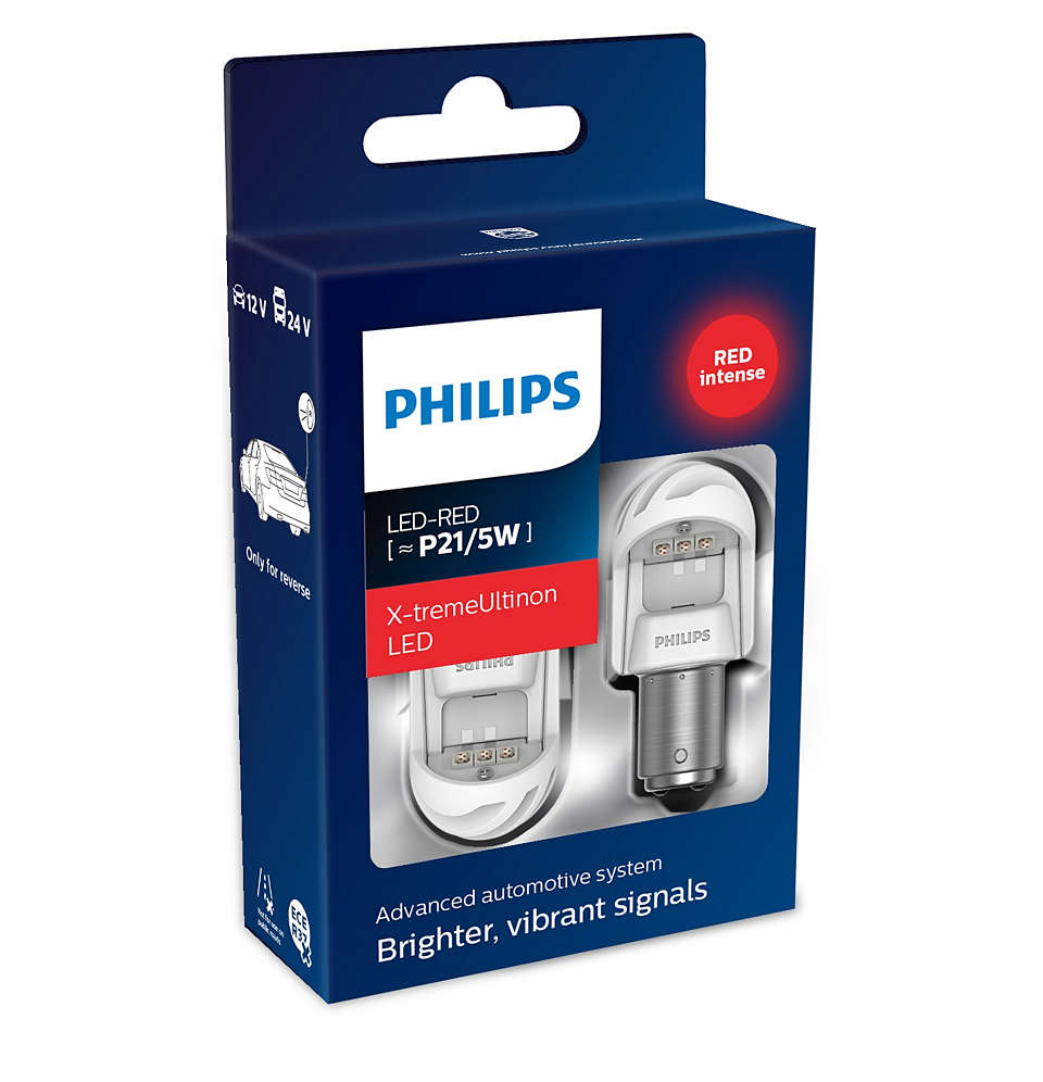 фото Комплект светодиодных ламп 2 шт p21/5 led red 12v philips арт. 11499xurx2