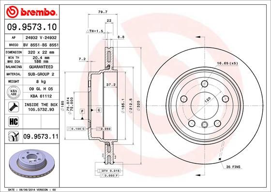 фото Тормозной диск brembo 09.9573.11