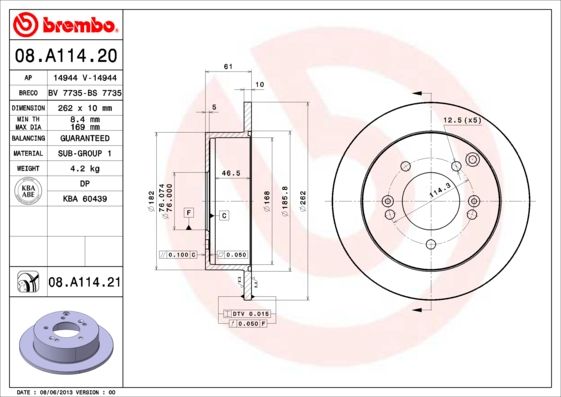 фото Тормозной диск brembo 08.a114.21