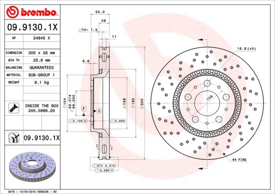 фото Тормозной диск brembo 09.9130.1x