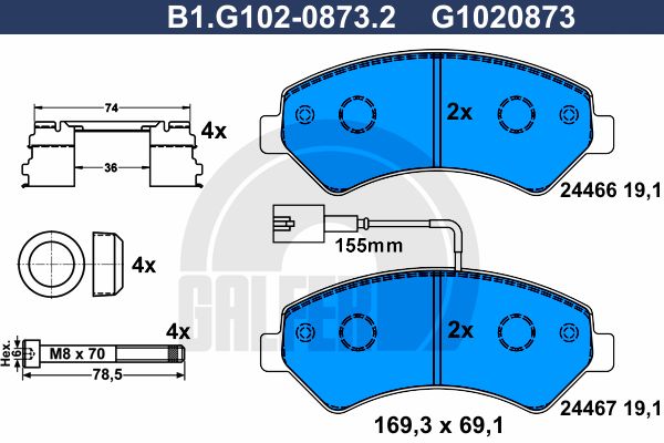 

Комплект тормозных дисковых колодок GALFER B1.G102-0873.2
