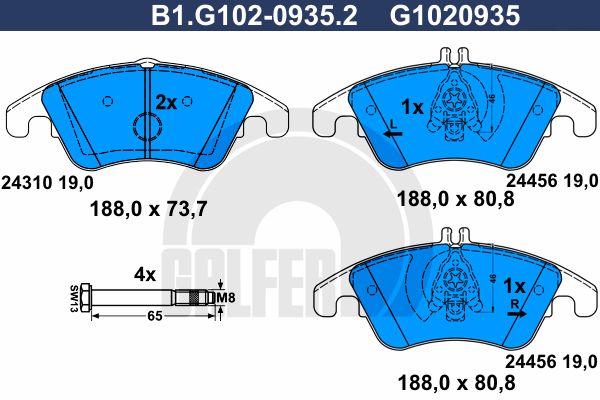 

Комплект тормозных дисковых колодок GALFER B1.G102-0935.2