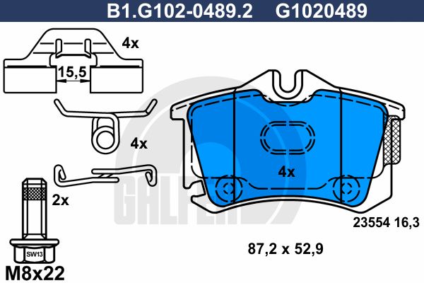

Комплект тормозных дисковых колодок GALFER B1.G102-0489.2