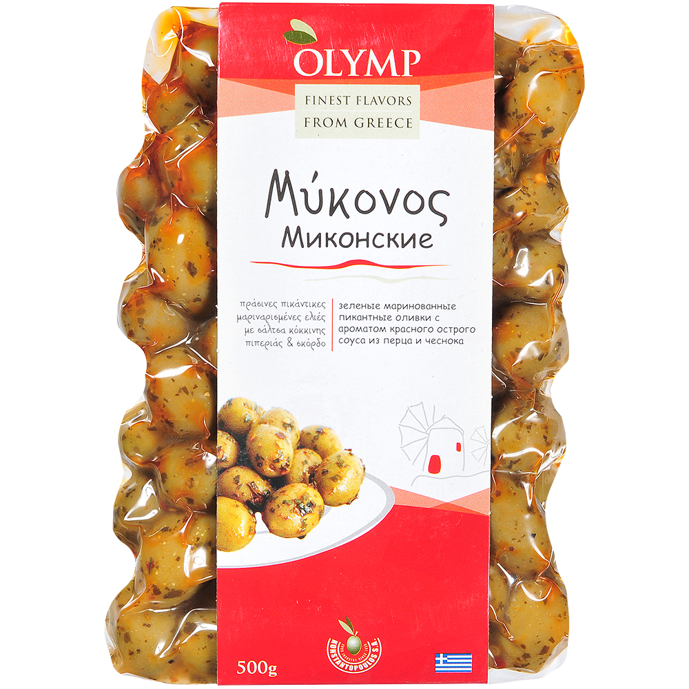 Оливки Just Greece миконские в рассоле перец-чеснок 500 г