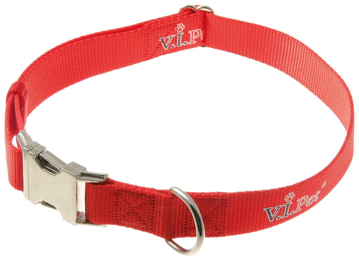 фото Ошейник для собак v.i.pet, нейлон, регулируемый, красный, 42-70 см x 25 мм
