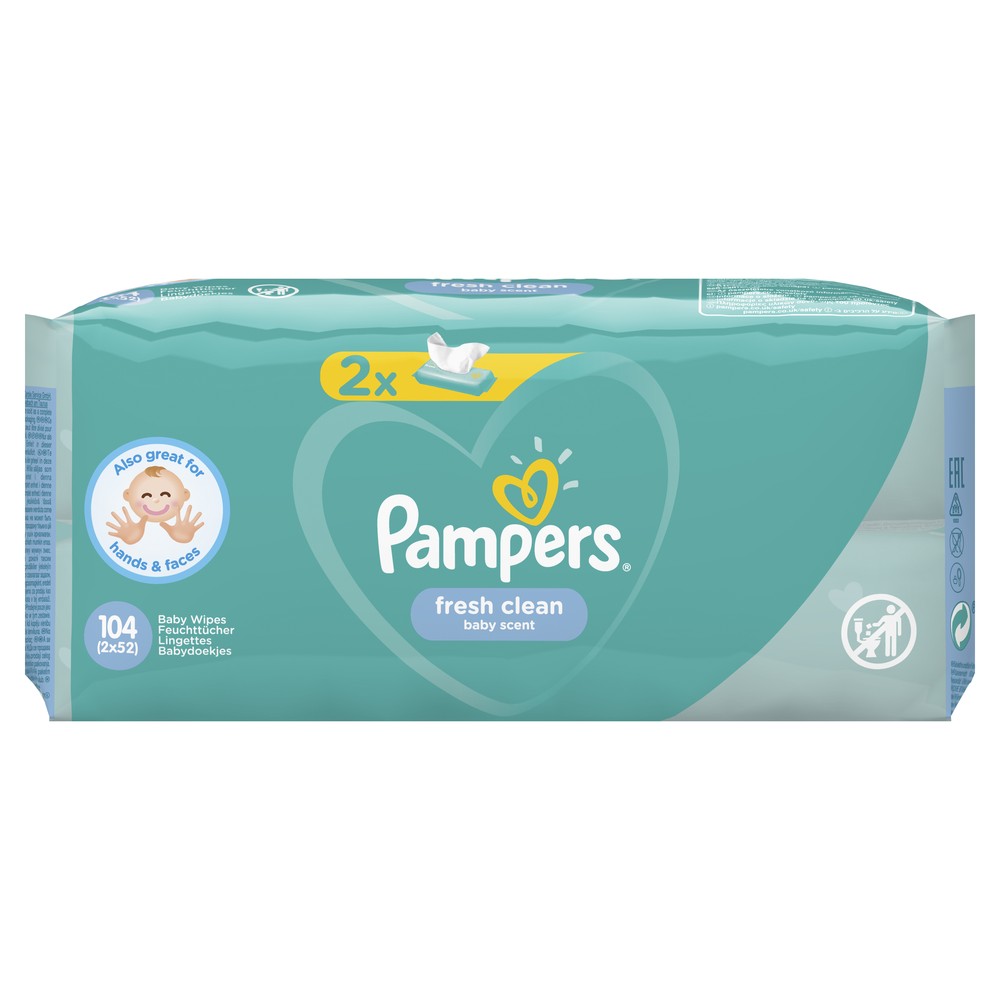 фото Детские влажные салфетки pampers fresh clean 104 шт.