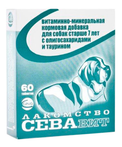 

Витамины для собак старше 7 лет Ceva Севавит, с олигосахаридами и таурином 60 таб, Севавит