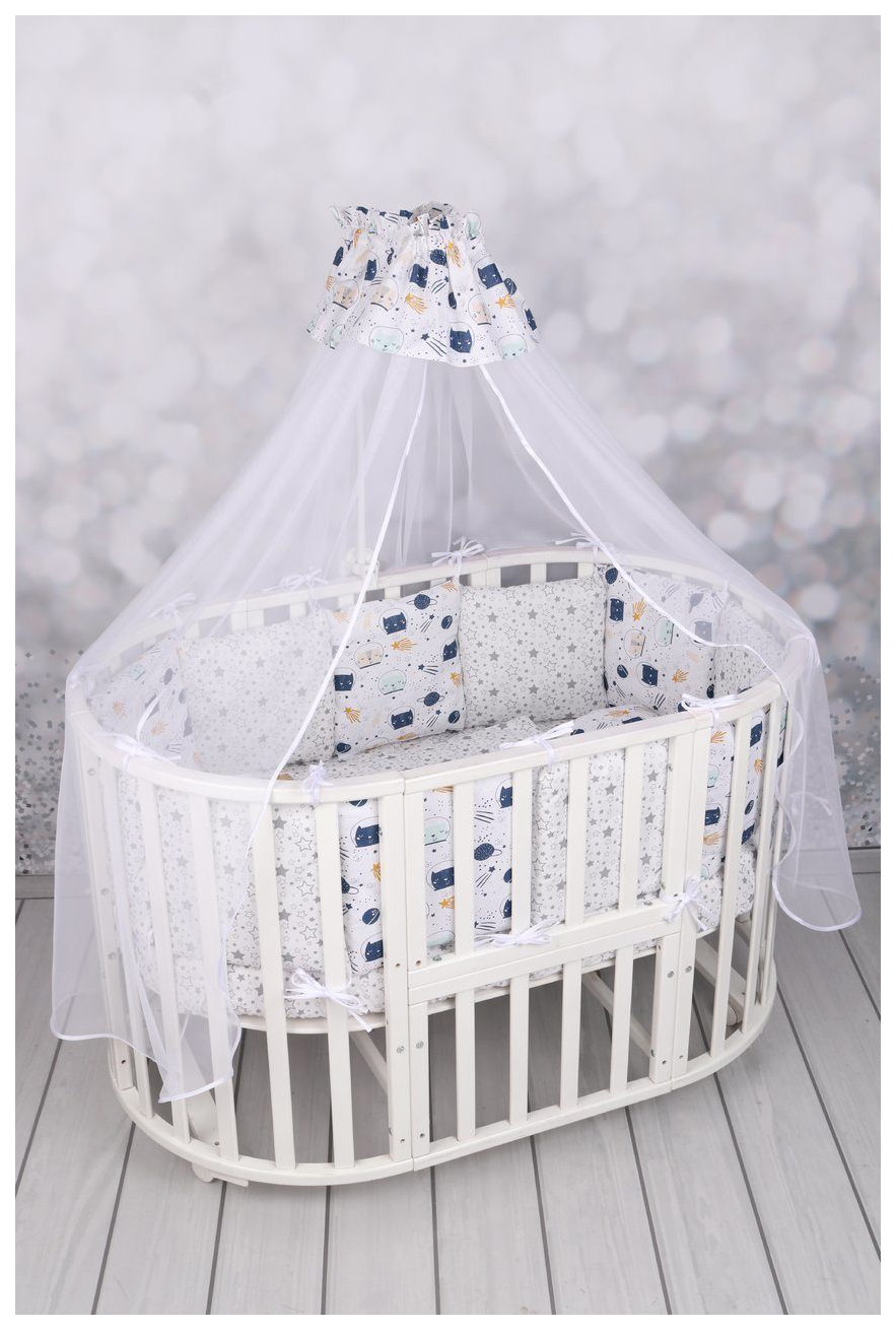 

Комплект в кроватку 18 предметов (6+12 бортиков) AmaroBaby КОСМОС (белый)
