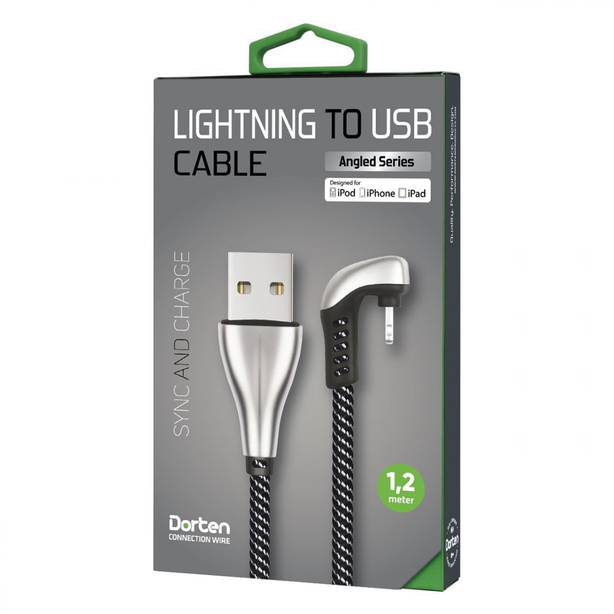 Кабель Dorten Lightning to USB Cable Angled Series 360° 1,2 м Silver