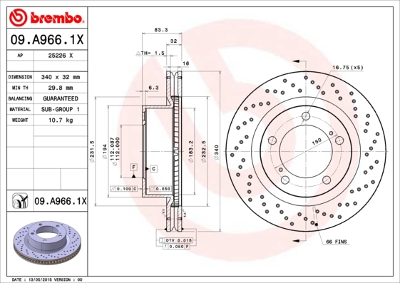 

Тормозной диск brembo 09A9661X