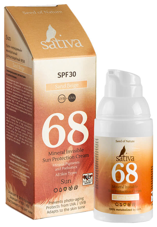 Крем Sativa №68 солнцезащитный SPF30 Песочно-Бежевый 30 мл