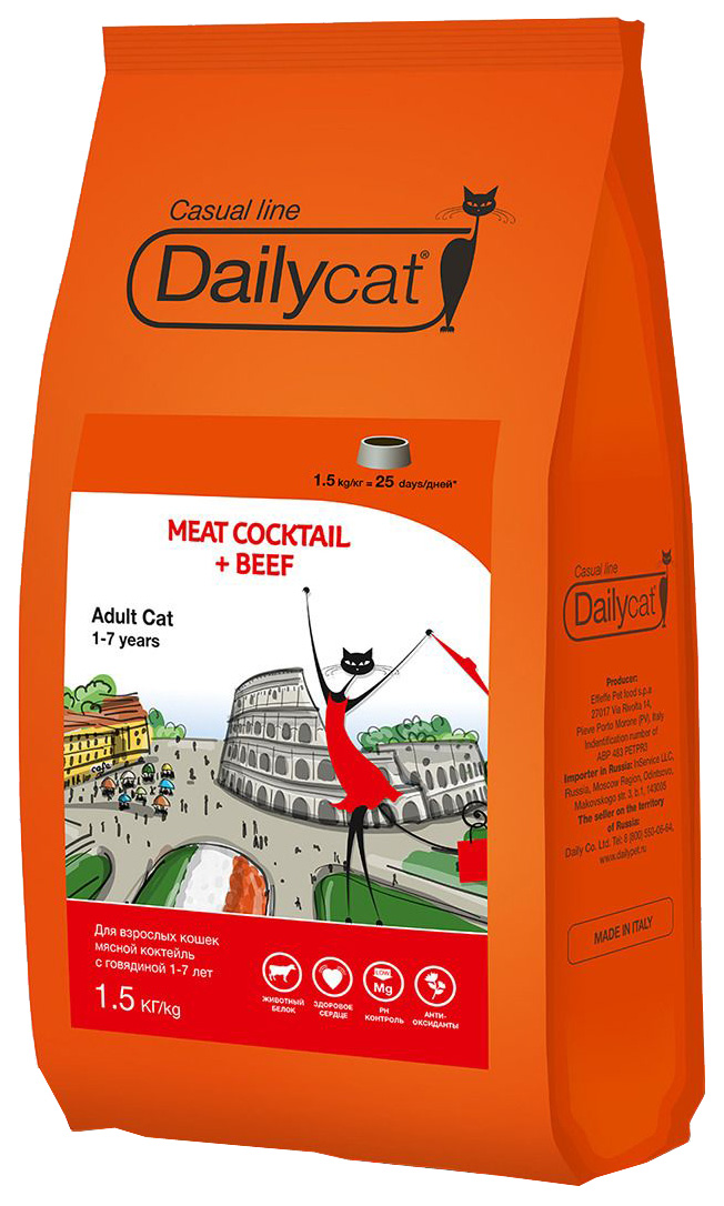 фото Сухой корм для кошек dailycat casual line, мясной коктейль с говядиной, 1,5кг