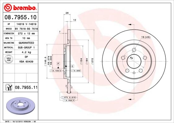 фото Тормозной диск brembo 08.7955.11