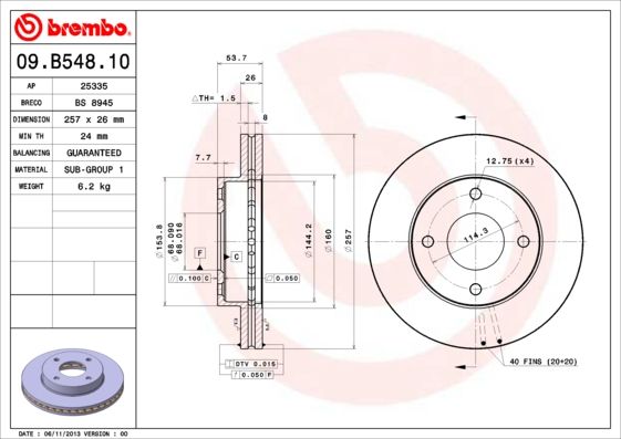 фото Тормозной диск brembo 09.b548.10