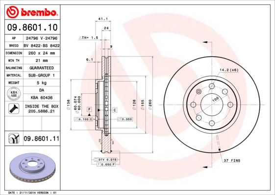 фото Тормозной диск brembo 09.8601.11