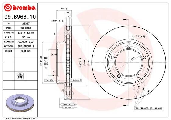 фото Тормозной диск brembo 09.b968.11