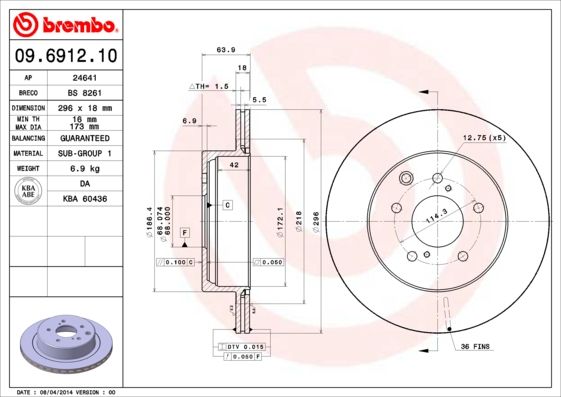 фото Тормозной диск brembo 09.6912.10