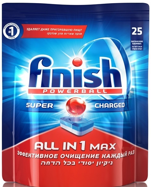 фото Таблетки для мытья посуды finish в посудомоечных машинах all in1 max super charged 25 штук