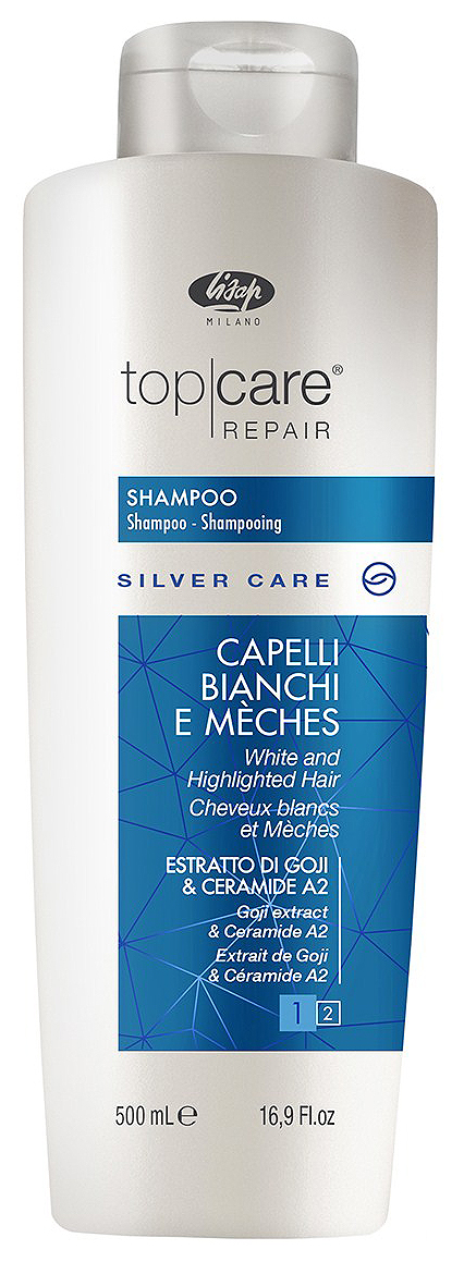 фото Шампунь для седых, мелированных волос / top care repair silver care shampoo 500 мл lisap milano