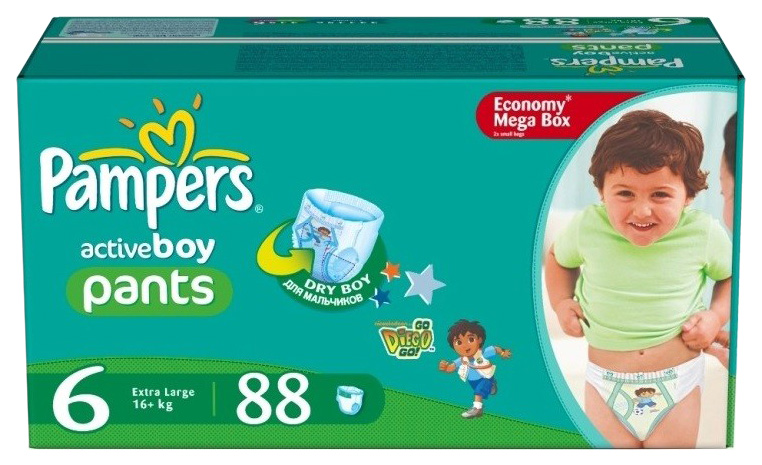 

Подгузники-трусики Pampers Active Boy Extra Large 6 (16+ кг), 88 шт.