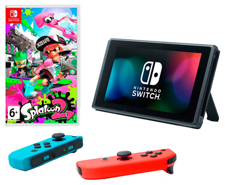 фото Портативная игровая консоль nintendo switch red blue + splatoon 2