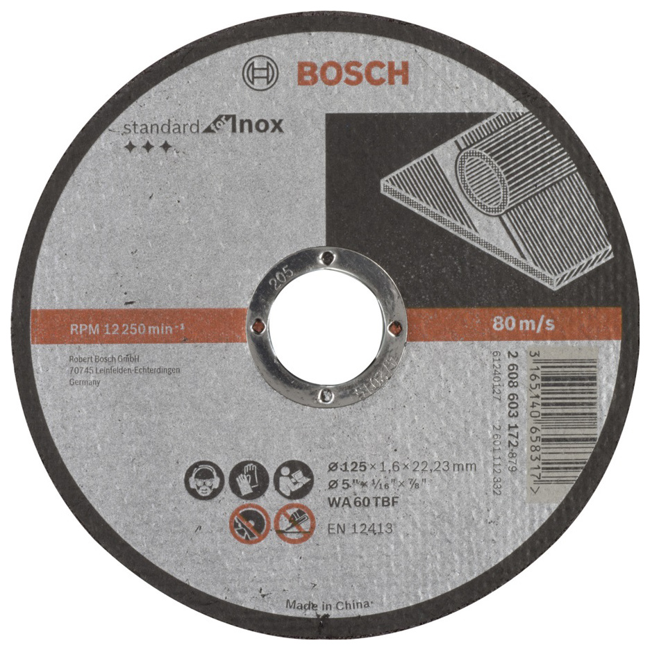 фото Диск отрезной абразивный bosch standard по нерж 125х1,6 прям 2608603172 50 шт