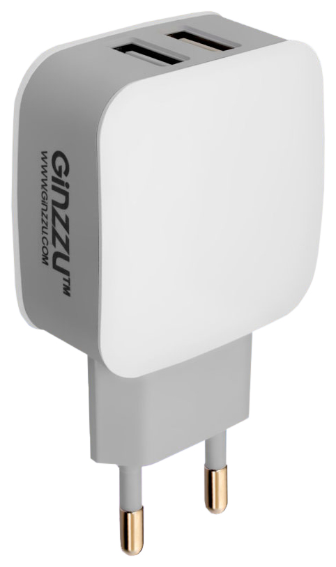 фото Сетевое зарядное устройство ginzzu ga-3010uw, 2xusb, 2,1 a, white