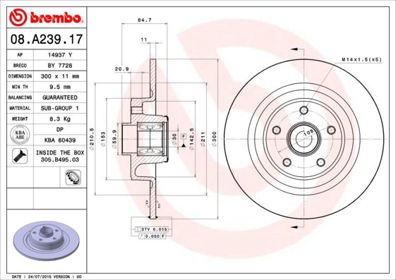 фото Тормозной диск brembo 08.a239.17