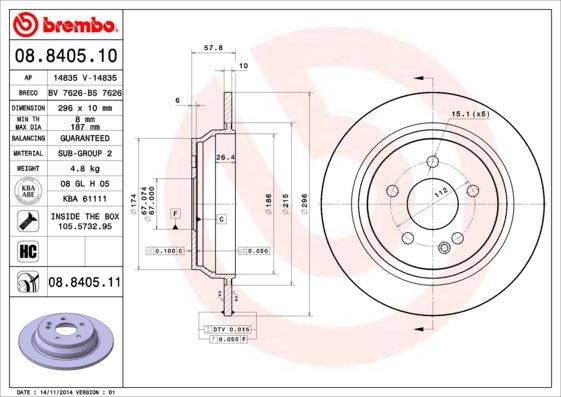 фото Тормозной диск brembo 08.8405.11