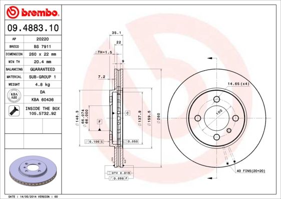 фото Тормозной диск brembo 09.4883.10