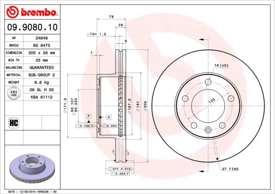 фото Тормозной диск brembo 09.9080.10