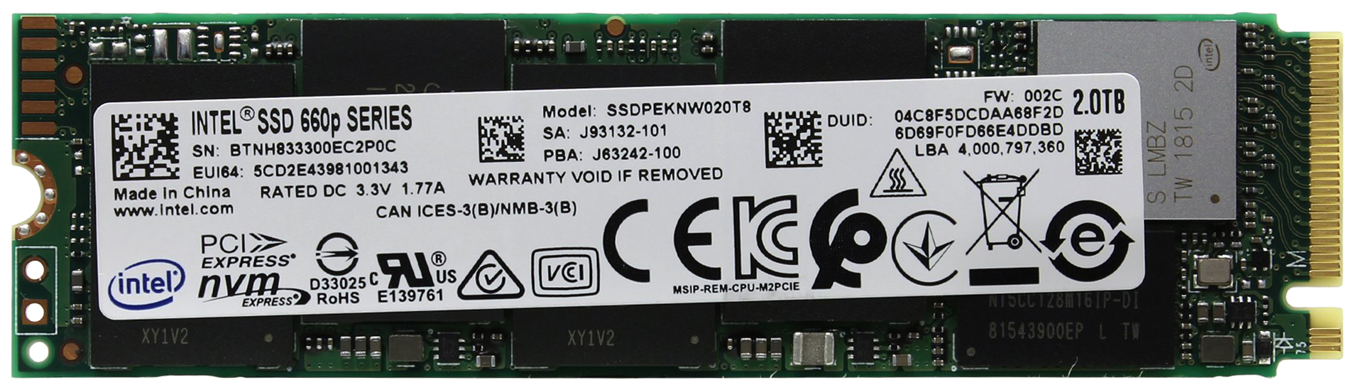 фото Ssd диск intel 600p 2тб (ssdpeknw020t801)