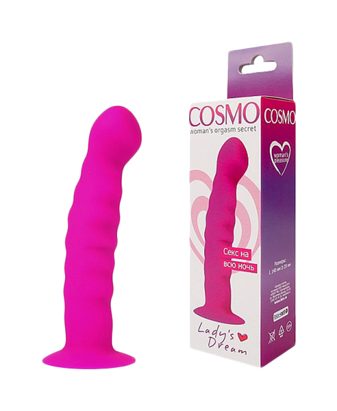 фото Розовый фаллоимитатор с ребристой поверхностью cosmo 14 см bior toys