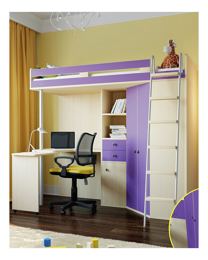 фото Кровать рв-мебель м-85 дуб молочный/фиолетовый