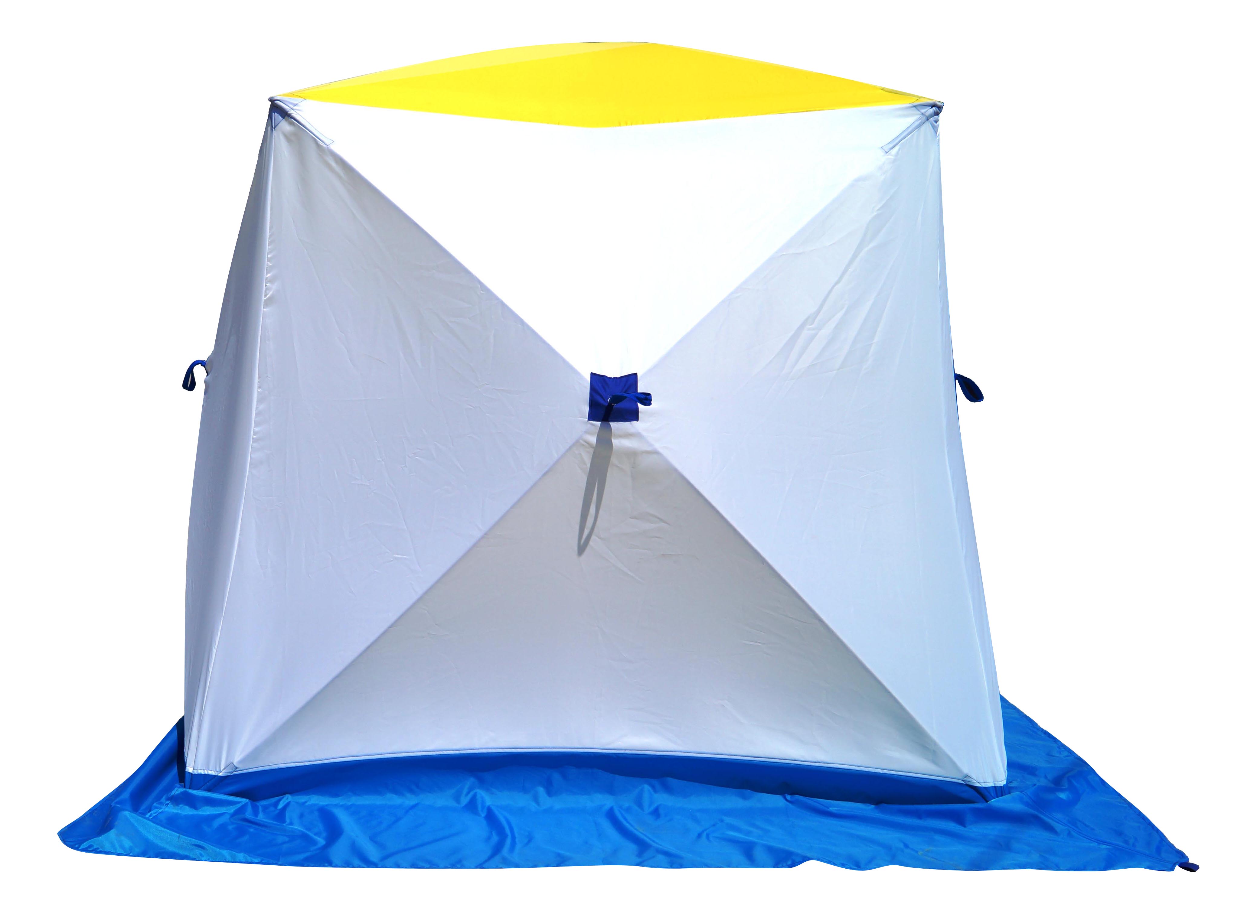 Палатка Стэк Куб двухслойная, для рыбалки, 2 места, белый/желтый/синий