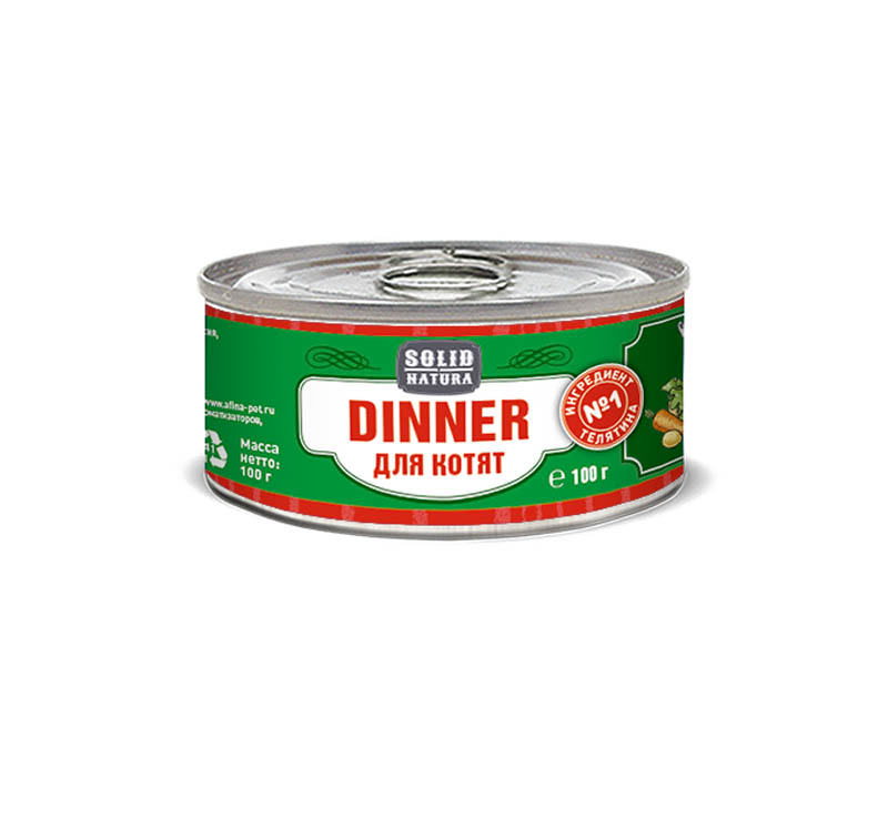 

Консервы для кошек SOLID NATURA Dinner, беззерновые, с печенью, 100г, Dinner