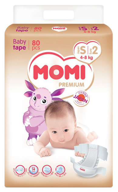 

Подгузники Momi Premium 4-8 кг 80 шт, Premium