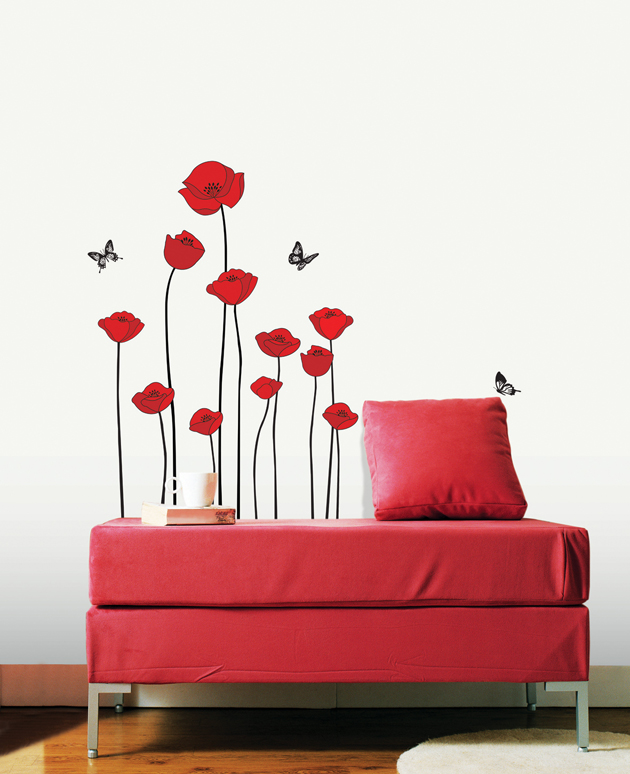 

Виниловая наклейка на стену Home-decors "Маки и бабочки" 60х60см SS58218, Разноцветный