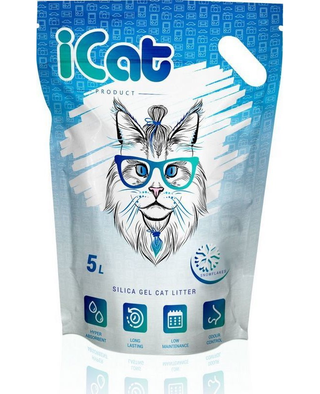 Впитывающий наполнитель для кошек iCAT Snow Flakes силикагелевый, 2.1 кг, 5 л