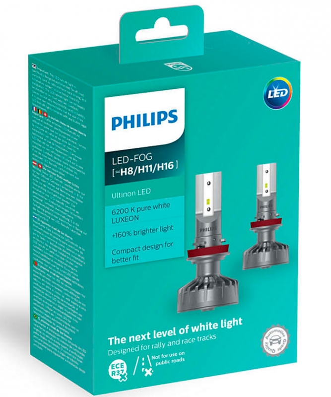 фото Комплект светодиодных ламп 2шт led fog h8/h11/h16 6200k 12v philips арт. 11366ulwx2